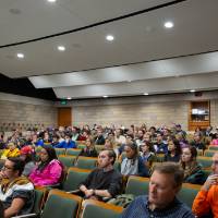 Faculty and students listen to Steve Buchwald of MIT give the Arnold C. Ott Lectureship